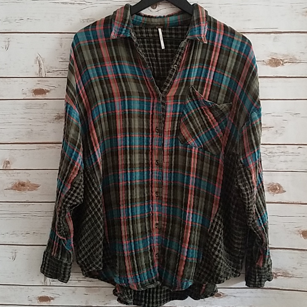 EUC🌻Free People Boho Flannel Shirt
